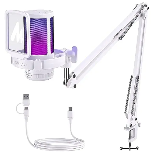 MAONO USB Gaming Microphone with Noise Cancellation, Computer PC Mic with Boom Arm, RGB Light, Mute, Gain, Monitoring Streaming Mic for Podcast, YouTube, Twitch, Discord, PS5/4, GamerWave DGM20S - 1