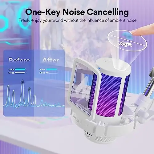 MAONO USB Gaming Microphone with Noise Cancellation, Computer PC Mic with Boom Arm, RGB Light, Mute, Gain, Monitoring Streaming Mic for Podcast, YouTube, Twitch, Discord, PS5/4, GamerWave DGM20S - 2