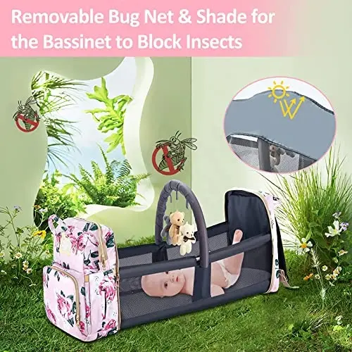 GurZinn Diaper Bag Backpack with Changing Station, Foldable for Bady Toddler, 3 in 1 Large Capacity Newborn Essentials Organizer with Stroller Hook for Girls and Boys（Pink） - 6