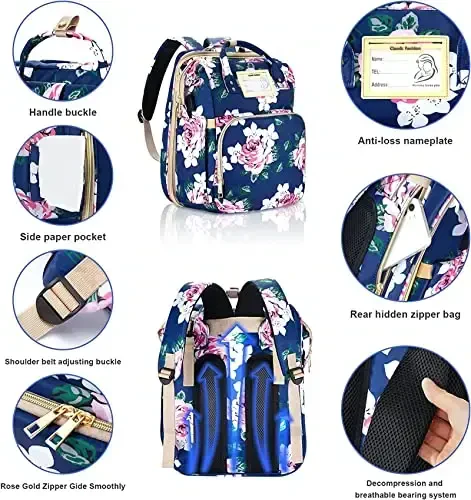 GurZinn Diaper Bag Backpack with Changing Station, Foldable for Bady Toddler, 3 in 1 Large Capacity Newborn Essentials Organizer with Stroller Hook for Girls and Boys（Blue） - 3