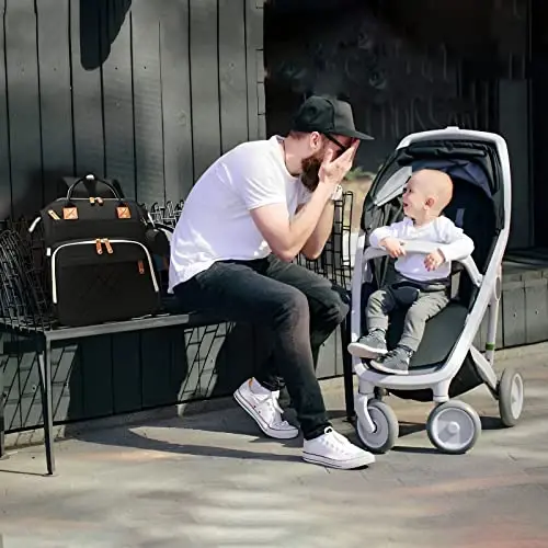 GurZinn Diaper Bag Backpack with Changing Station Portable 3 in 1 Multifunction Backpack Travel mommy bag Stroller Black - 5