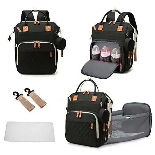 GurZinn Diaper Bag Backpack with Changing Station Portable 3 in 1 Multifunction Backpack Travel mommy bag Stroller Black - 1