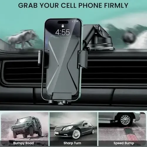 GUWEZ 360° Adjustable Car Phone Holder Universal Hands-Free Mount for iPhone & Android, 3 in 1 Windshield Air Vent Dashboard Hands-Free Mounting Kits for iPhone Android - 7