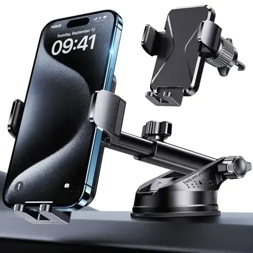 GUWEZ 360° Adjustable Car Phone Holder Universal Hands-Free Mount for iPhone & Android, 3 in 1 Windshield Air Vent Dashboard Hands-Free Car Mount for iPhone Android Smartphone - 1