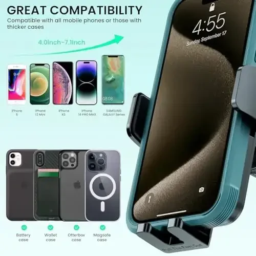 GUWEZ 360° Adjustable Car Phone Holder Universal Hands-Free Mount for iPhone & Android, 3 in 1 Windshield Air Vent Dashboard Hands-Free Car Mount for iPhone Android Smartphone - 5