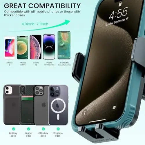 GUWEZ 360° sozlanishi mumkin bo'lgan avtomobil telefon ushlagichi iPhone va Android uchun universal qo'llarsiz o'rnatish, iPhone Android uchun 3 tasi 1 da лобовое стекло havo ventilyatsiyasi asboblar paneli qo'llarsiz o'rnatish to'plamlari - 5