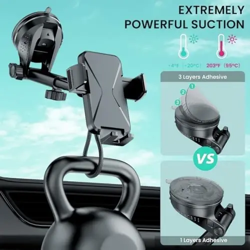 GUWEZ 360° sozlanishi mumkin bo'lgan avtomobil telefon ushlagichi iPhone va Android uchun universal qo'llarsiz o'rnatish, iPhone Android uchun 3 tasi 1 da лобовое стекло havo ventilyatsiyasi asboblar paneli qo'llarsiz o'rnatish to'plamlari - 6