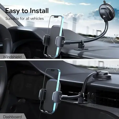 GUWEZ Phone Mount for Car Holder 6.2IN Windshield Dashboard Mounting Kits [Washable Strong Suction Cup] Cell Phone Holder Car Mounts for All iPhone Android Smartphone, Grey - GUWEZ (1)