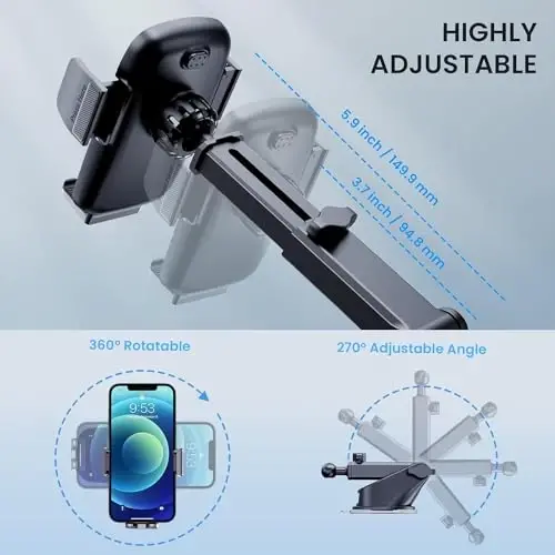 GUWEZ Avtomobil uchun telefon ushlagichlari Avtomobil uchun telefon stendi Avtomobil telefonlari uchun o'rnatish [Super Barqaror] Avtomobil asboblar paneli лобовое стекло iPhone Smartphone Universal uchun uyali aloqa o'rnatish - 4