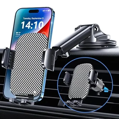 GUWEZ Phone Holder Car Mount for iPhone [Powerful Suction] Phone Mount for Car Dashboard Windshield Air Vent Universal Accessories [Thick Cases Friendly] Automobile Phone Holder Fit iPhone Smartphone 