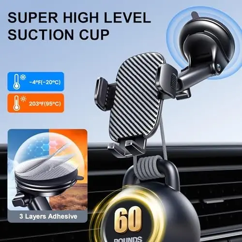 GUWEZ Phone Holder Car Mount for iPhone [Powerful Suction] Phone Mount for Car Dashboard Windshield Air Vent Universal Accessories [Thick Cases Friendly] Automobile Phone Holder Fit iPhone Smartphone - 6