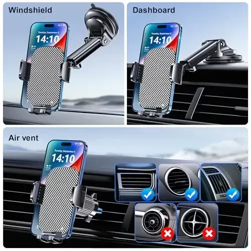 GUWEZ Phone Holder Car Mount for iPhone [Powerful Suction] Phone Mount for Car Dashboard Windshield Air Vent Universal Accessories [Thick Cases Friendly] Automobile Phone Holder Fit iPhone Smartphone - 2