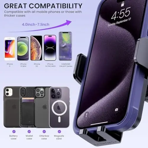 GUWEZ Universal Car Vent Phone Mount: 360° Swivel Holder for Smartphones, Secure Hands-Free Cradle for Easy Navigation & Calls - 5
