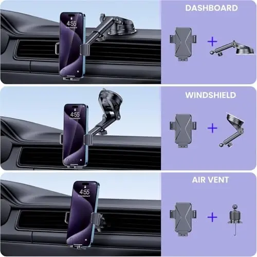 GUWEZ Universal Car Vent Phone Mount: 360° Swivel Holder for Smartphones, Secure Hands-Free Cradle for Easy Navigation & Calls - 2
