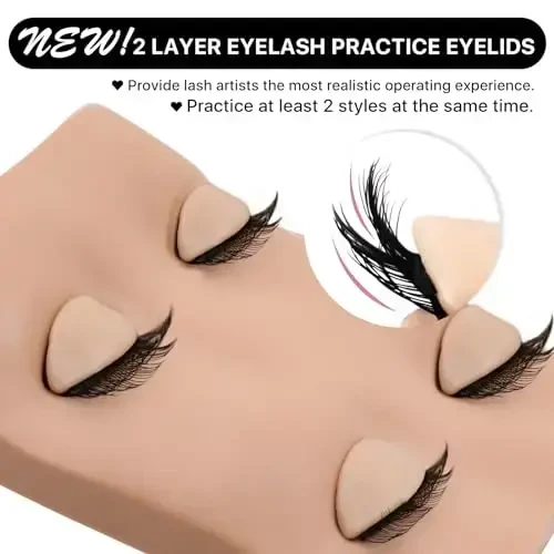 Pretty memory 2 Layer Lash Mannequin Head, with 2 Pairs Removable Lash Practice Eyelids, Realistic Eyelash Mannequin Head, Makeup Soft-Touch Rubber Lash Tech Supplies for Practice Training - 2