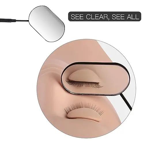 Pretty memory Lash Mirror, 2.2 Inches Large Eyelash Mirror for Lash Extensions, Eyelash Extension Supplies for Techs, Portable Stainless Steel Detachable Makeup Mirror (Black) - 2