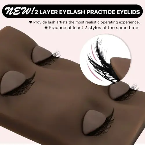 Pretty memory 2 Layer Lash Mannequin Head, with 2 Pairs Removable Lash Practice Eyelids, Realistic Eyelash Mannequin Head, Makeup Soft-Touch Rubber Lash Tech Supplies for Practice Training（Dark) - 2