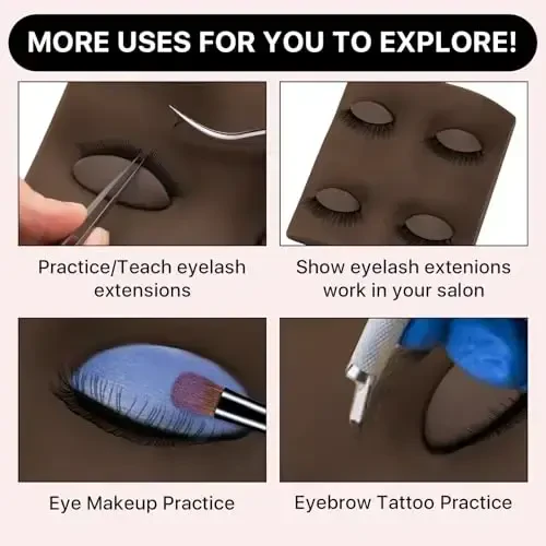 Pretty memory 2 Layer Lash Mannequin Head, with 2 Pairs Removable Lash Practice Eyelids, Realistic Eyelash Mannequin Head, Makeup Soft-Touch Rubber Lash Tech Supplies for Practice Training（Dark) - 7