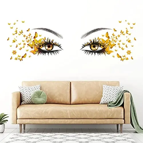 Beautiful Eyelash Eyes Wall Stickers Flying Butterfly Decals Girl Heart Decor Vinyl Art Butterflies Stickers for Women Girls Bedroom Living Room Decoration 