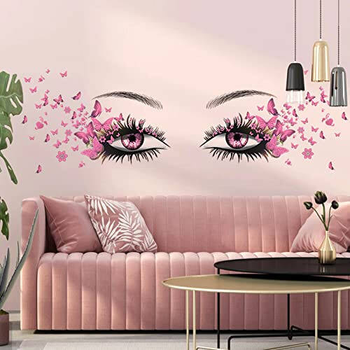 Beautiful Eyelash Eyes Wall Stickers Flying Butterfly Decals Girl Heart Decor Vinyl Art Butterflies Stickers for Women Girls Bedroom Living Room Decoration - 1