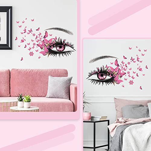 Beautiful Eyelash Eyes Wall Stickers Flying Butterfly Decals Girl Heart Decor Vinyl Art Butterflies Stickers for Women Girls Bedroom Living Room Decoration - 2