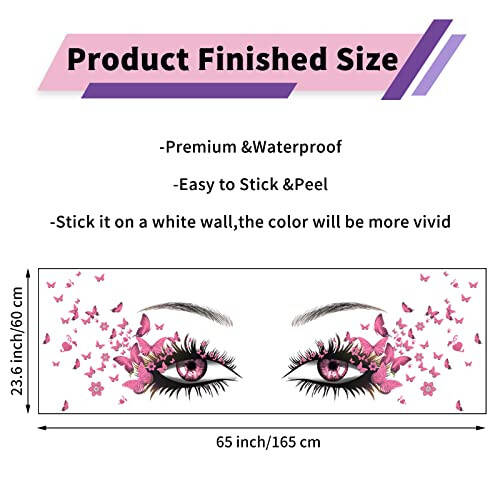 Beautiful Eyelash Eyes Wall Stickers Flying Butterfly Decals Girl Heart Decor Vinyl Art Butterflies Stickers for Women Girls Bedroom Living Room Decoration - 3