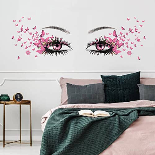 Beautiful Eyelash Eyes Wall Stickers Flying Butterfly Decals Girl Heart Decor Vinyl Art Butterflies Stickers for Women Girls Bedroom Living Room Decoration - 4