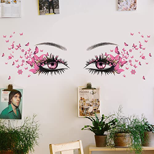 Beautiful Eyelash Eyes Wall Stickers Flying Butterfly Decals Girl Heart Decor Vinyl Art Butterflies Stickers for Women Girls Bedroom Living Room Decoration - 5