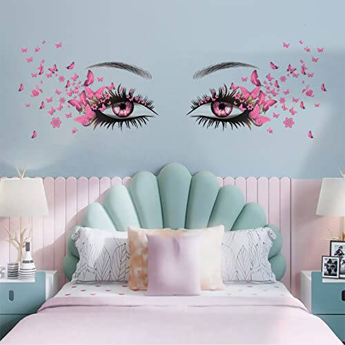 Beautiful Eyelash Eyes Wall Stickers Flying Butterfly Decals Girl Heart Decor Vinyl Art Butterflies Stickers for Women Girls Bedroom Living Room Decoration - 6