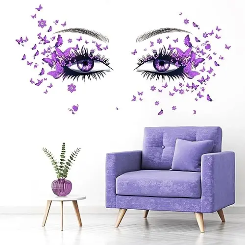 Beautiful Eyelash Eyes Wall Stickers Flying Butterfly Decals Girl Heart Decor Vinyl Art Butterflies Stickers for Women Girls Bedroom Living Room Decoration - 1