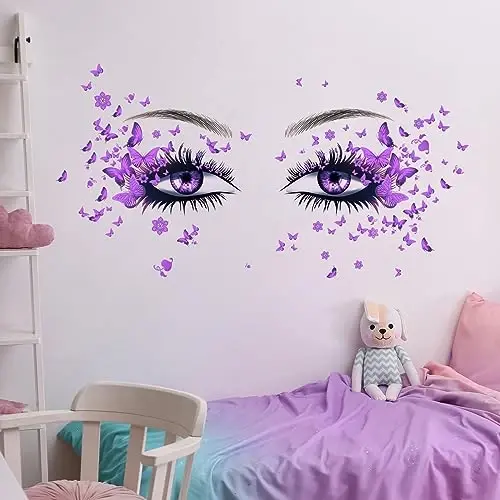 Beautiful Eyelash Eyes Wall Stickers Flying Butterfly Decals Girl Heart Decor Vinyl Art Butterflies Stickers for Women Girls Bedroom Living Room Decoration - X-XDAONL (1)