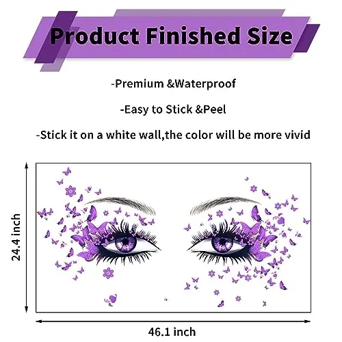 Beautiful Eyelash Eyes Wall Stickers Flying Butterfly Decals Girl Heart Decor Vinyl Art Butterflies Stickers for Women Girls Bedroom Living Room Decoration - 6