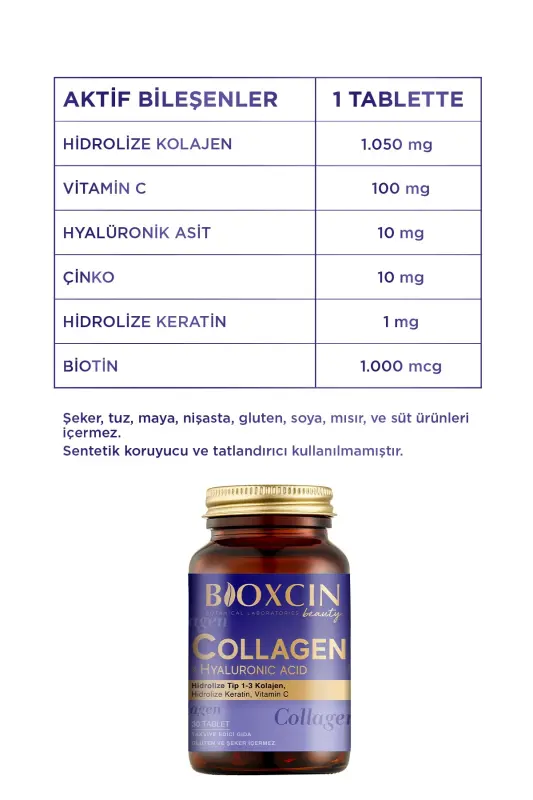 Beauty Collagen Tablet 30 Adet Tip 1 & Tip 3 Hidrolize Kolajen (Keratin, Hyalüronik Asit, Çinko) - 8