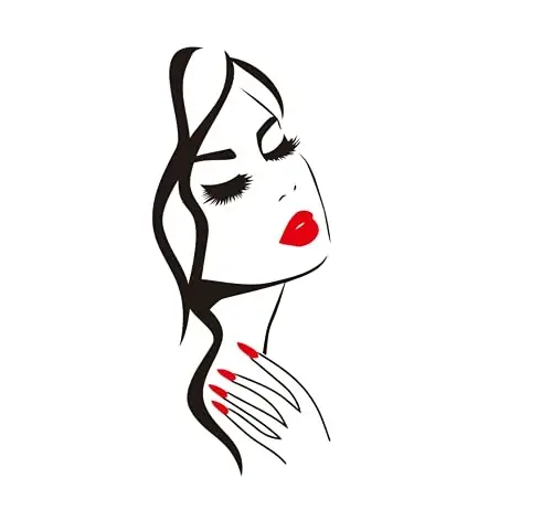 Beauty Woman Face Wall Decal, Salon Lady Makeup Silhouette Wall Art | Girl Face & Red Lips Art Sticker, For Nail Salon, Barber Shop, and Home Decor, Removable Vinyl Mural - 7