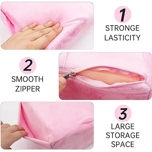 Beauty Salon Eyelash Extension Velvet Lash Pillow Beauty Salon Memory Foam Neck Pillow for Lash Extension Grafting Make Up Side Pockets for Tools(Pink) - 4