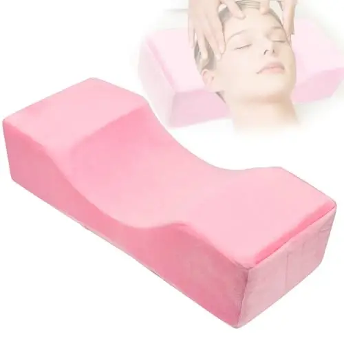 Beauty Salon Eyelash Extension Velvet Lash Pillow Beauty Salon Memory Foam Neck Pillow for Lash Extension Grafting Make Up Side Pockets for Tools(Pink) - 5