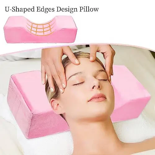 Beauty Salon Eyelash Extension Neck Pillow - Comfortable Velvet Beauty Memory Foam Pillow,Eyelash Pillow Grafted Eyelash Curve Pillow with Makeup Pocket to Protect Neck (Pink) - 8