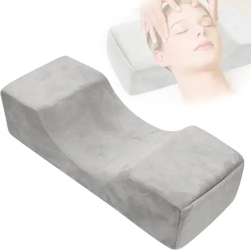 Beauty Salon Eyelash Extension Neck Pillow - Comfortable Velvet Beauty Memory Foam Pillow,Eyelash Pillow Grafted Eyelash Curve Pillow with Makeup Pocket to Protect Neck (Grey) - 2