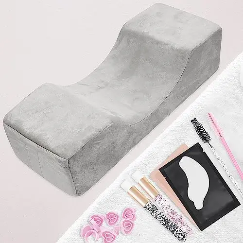 Beauty Salon Eyelash Extension Velvet Lash Pillow Beauty Salon Memory Foam Neck Pillow for Lash Extension Grafting Make Up Side Pockets for Tools(Grey) - 4