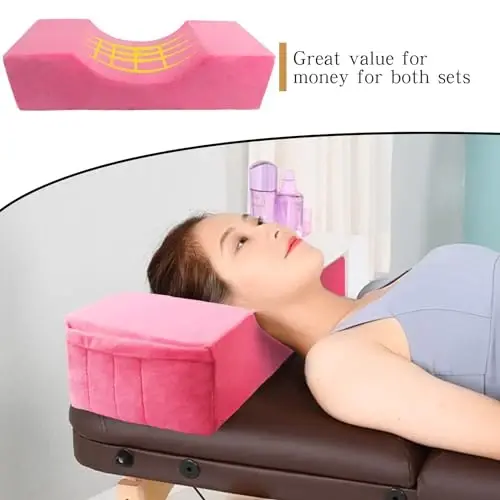 Beauty Salon Eyelash Extension Neck Pillow - Comfortable Velvet Beauty Memory Foam Pillow,Eyelash Pillow Grafted Eyelash Curve Pillow with Makeup Pocket to Protect Neck（Rose Pink） - 4
