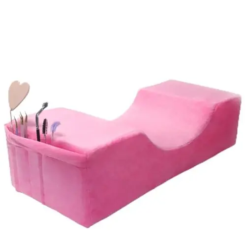 Beauty Salon Eyelash Extension Neck Pillow - Comfortable Velvet Beauty Memory Foam Pillow,Eyelash Pillow Grafted Eyelash Curve Pillow with Makeup Pocket to Protect Neck（Rose Pink） - 1