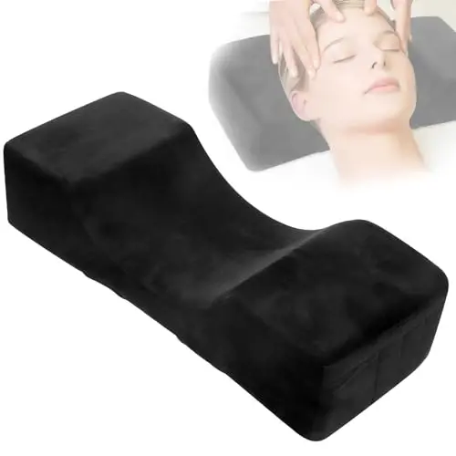 Beauty Salon Eyelash Extension Neck Pillow - Comfortable Velvet Beauty Memory Foam Pillow,Eyelash Pillow Grafted Eyelash Curve Pillow with Makeup Pocket to Protect Neck(Black) - 1