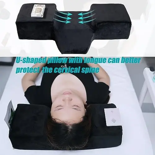 Beauty Salon Eyelash Extension Pillow Memory Foam Lash Pillow with Velvet Pillowcase Ergonomic Curve Improve Cervical Pillows for Neck Pain(Black) - 6