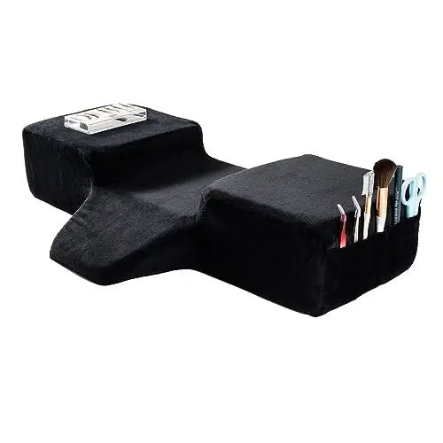 Beauty Salon Eyelash Extension Pillow Memory Foam Lash Pillow with Velvet Pillowcase Ergonomic Curve Improve Cervical Pillows for Neck Pain(Black) 