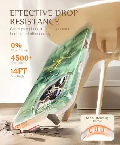 GVIEWIN Marble for 16 Pro Case Compatible with MagSafe, [with Screen Protector&Camera Lens Protector], Military-Grade Protection Shockproof Women Magnetic Phone Cover (Desert Dream/Green) - 3