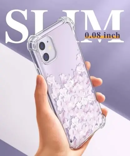 GVIEWIN чехол для iPhone 11 с цветочным принтом, защитным экраном и защитой объектива камеры, [не желтеющий] мягкий противоударный прозрачный защитный чехол для женщин, с узором из цветов 6,1 дюйма (нежный лепесток/фиолетовый) - 3
