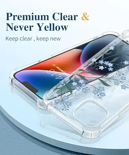 GVIEWIN Чехол для iPhone 14 Plus с цветочным принтом, защитой экрана и камеры, [не желтеющий], мягкий ударопрочный прозрачный защитный чехол для женщин, цветочный дизайн 6,7