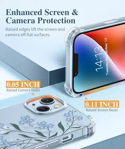 GVIEWIN for iPhone 14 Plus Case Floral, with Screen Protector+Camera Lens Protector,[Non Yellowing] Soft Shockproof Clear Phone Protective Cover Women, Flower Pattern Design 6.7