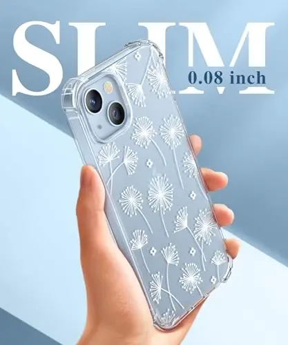 GVIEWIN Чехол для iPhone 14 с цветочным принтом, защитным экраном и защитой объектива камеры, [Не желтеющий] Мягкий ударопрочный прозрачный защитный чехол для телефона для женщин, с узором в виде цветов 6,1 дюйма (Одуванчик/Белый) - GVIEWIN