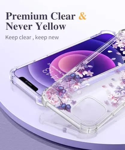 GVIEWIN для iPhone 12 и iPhone 12 Pro Чехол Цветочный, с защитным экраном и защитным стеклом для объектива камеры,[Не желтеющий] Мягкий противоударный прозрачный защитный чехол для телефона для женщин, Цветочный узор 6,1 дюйма (Мечта/Фиолетовый) - 3